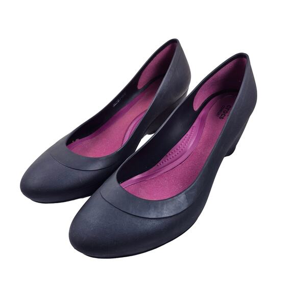 Crocs Lina Slip On Wedge Pump Women's Size 10 Black Dual Comfort Heel Work Shoes - Picture 1 of 7